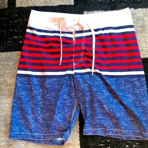 Red white and blue swimming shorts